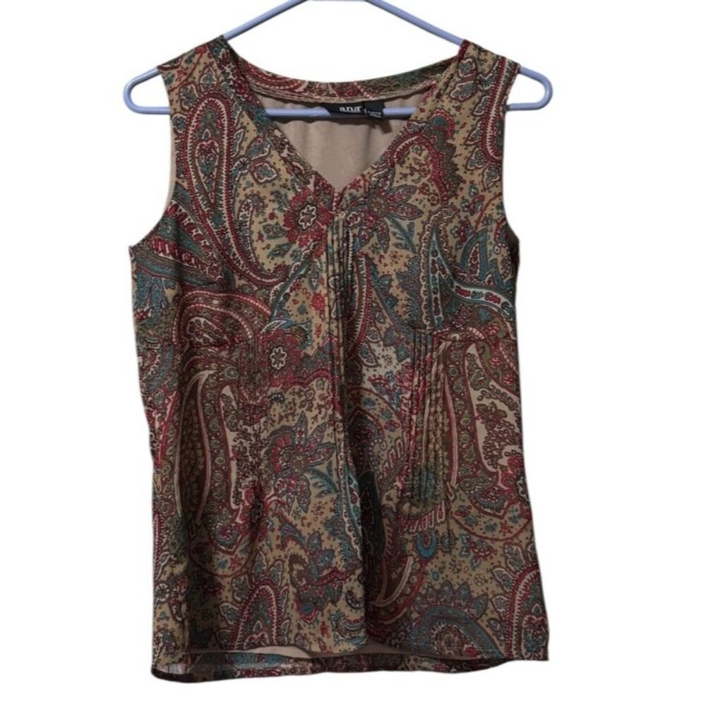 Ana A New Approach Women Sleeveless Tank Top Size S‎ Petite Paisley Light Zipper